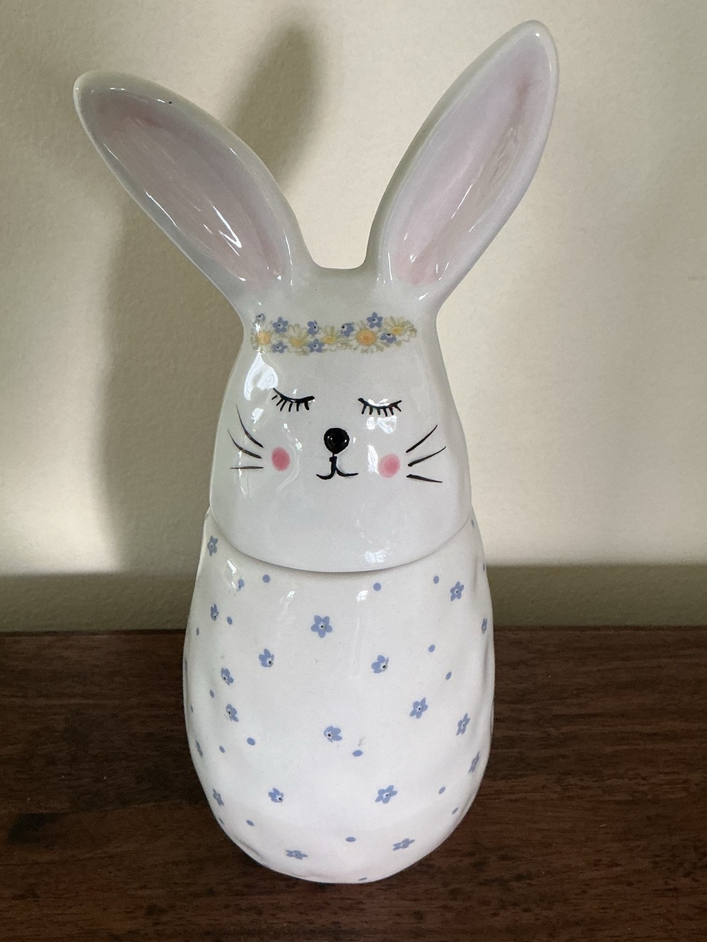 10 Strawberry Street Whimsical Cupboard Bunny Rabbit with Flowers Canister